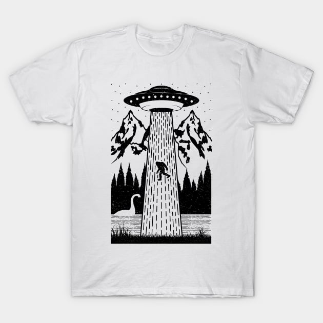 Bigfoot Ufo Abduction T-Shirt by Tesszero